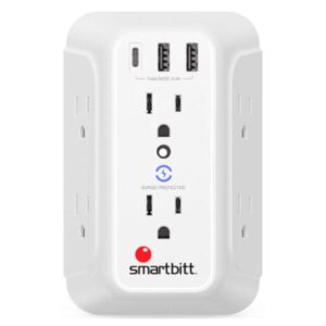 REGLETA DE PARED SMARTBITT SBSS-BW6-3U 6 TOMAS Y 3 PUERTOS USB CON SUPRESOR DE PICOS