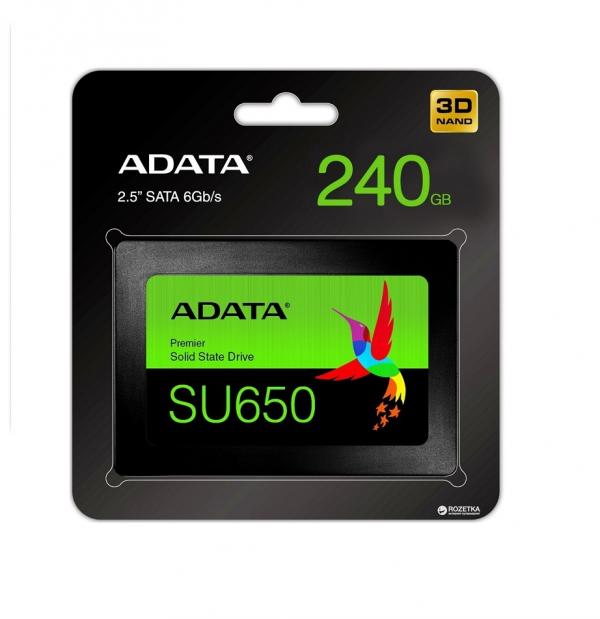 HD INTERNO SOLIDO 240GB ADATA SU650 2.5 PULG SATA III 520MB/S / 450MB/S ASU650SS-240GT-R NEGRO