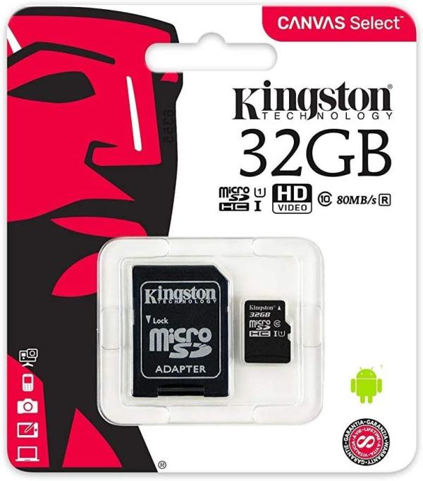 MEMORIA MICRO SDHC 32GB KINGSTON CANVAS SELECT SDCS/32GB CLASE 10 80 MB/S 10 MB/S PARA TELEFONO INTELIGENTE ANDROID Y CÁMARAS